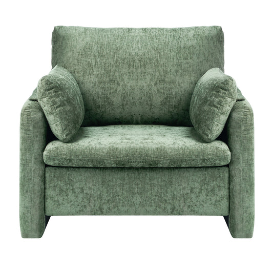 Green Accent Chair, Modern Upholstered Accent Chair with Armrests, Cloth Arm Chairs with Thick Cushion and Arched Backrest, Single Fabric Armchair for Living Room, Bedroom, Study, Office