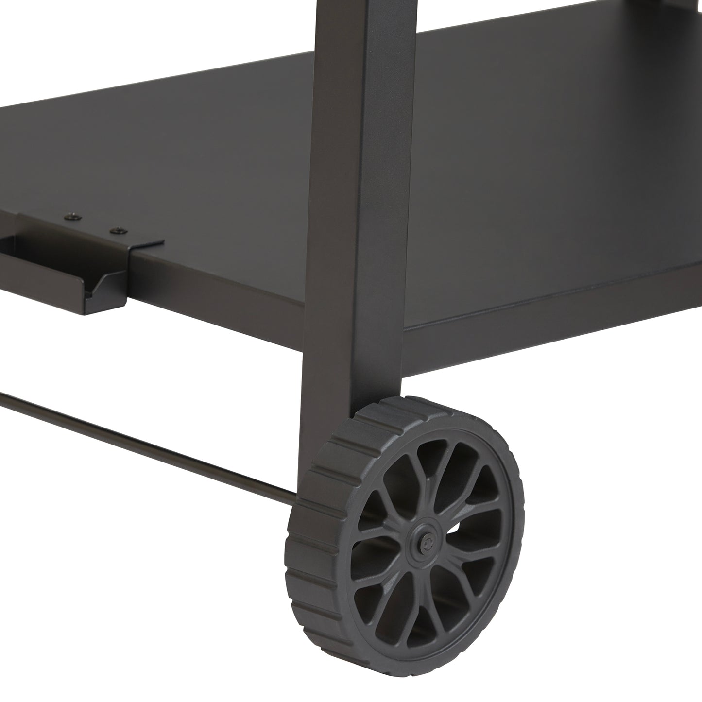 Black Iron BBQ Food Prep Cart with Double Shelves for Outdoor Kitchen