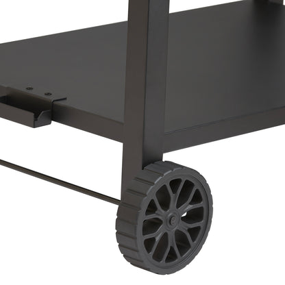 Black Iron BBQ Food Prep Cart with Double Shelves for Outdoor Kitchen