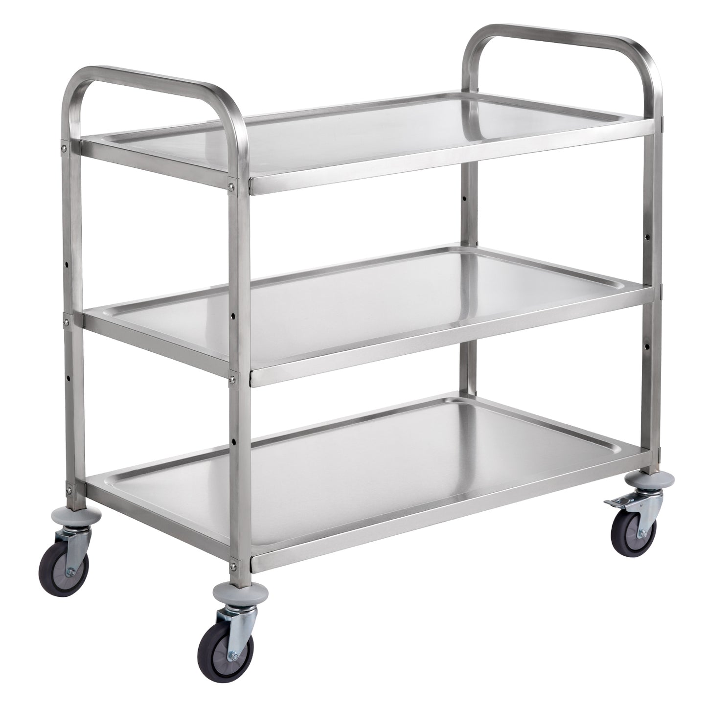 Kitchen Utility Cart, 3 Tiers, Wire Rolling Cart w/ 450LBS Capacity, Steel Service Cart on Wheels, Metal Storage Trolley w/ 80mm Basket Curved Handle PP Liner 6 Hooks, for Indoor and Outdoor Use