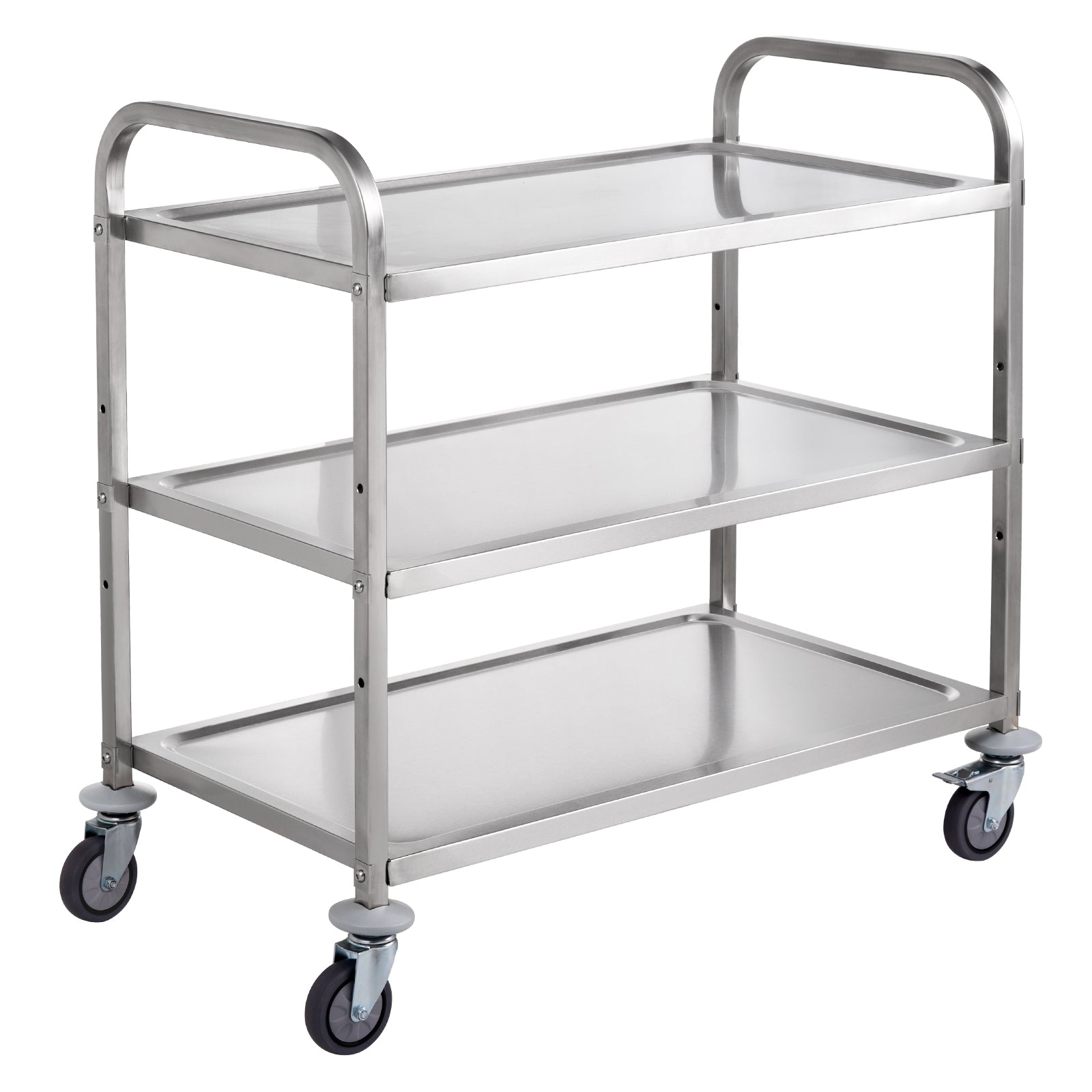 Kitchen Utility Cart, 3 Tiers, Wire Rolling Cart w/ 450LBS Capacity, Steel Service Cart on Wheels, Metal Storage Trolley w/ 80mm Basket Curved Handle PP Liner 6 Hooks, for Indoor and Outdoor Use