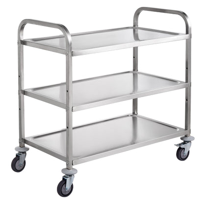 Kitchen Utility Cart, 3 Tiers, Wire Rolling Cart w/ 450LBS Capacity, Steel Service Cart on Wheels, Metal Storage Trolley w/ 80mm Basket Curved Handle PP Liner 6 Hooks, for Indoor and Outdoor Use