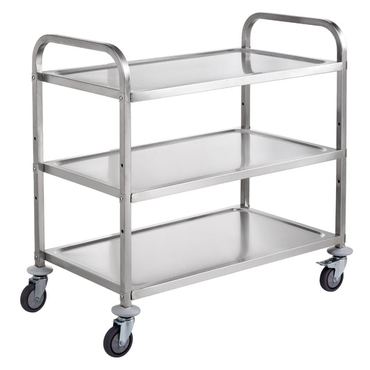 Kitchen Utility Cart, 3 Tiers, Wire Rolling Cart w/ 450LBS Capacity, Steel Service Cart on Wheels, Metal Storage Trolley w/ 80mm Basket Curved Handle PP Liner 6 Hooks, for Indoor and Outdoor Use