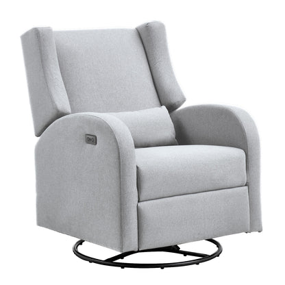 Electronic Power Recliner and Swivel Glider, 250 lbs Weight Capacity Swivel Glider Recliner Chair with USB Port, Polyester Surface Swivel Rocker Recliner  for Living Room, Bedroom, Light Gray
