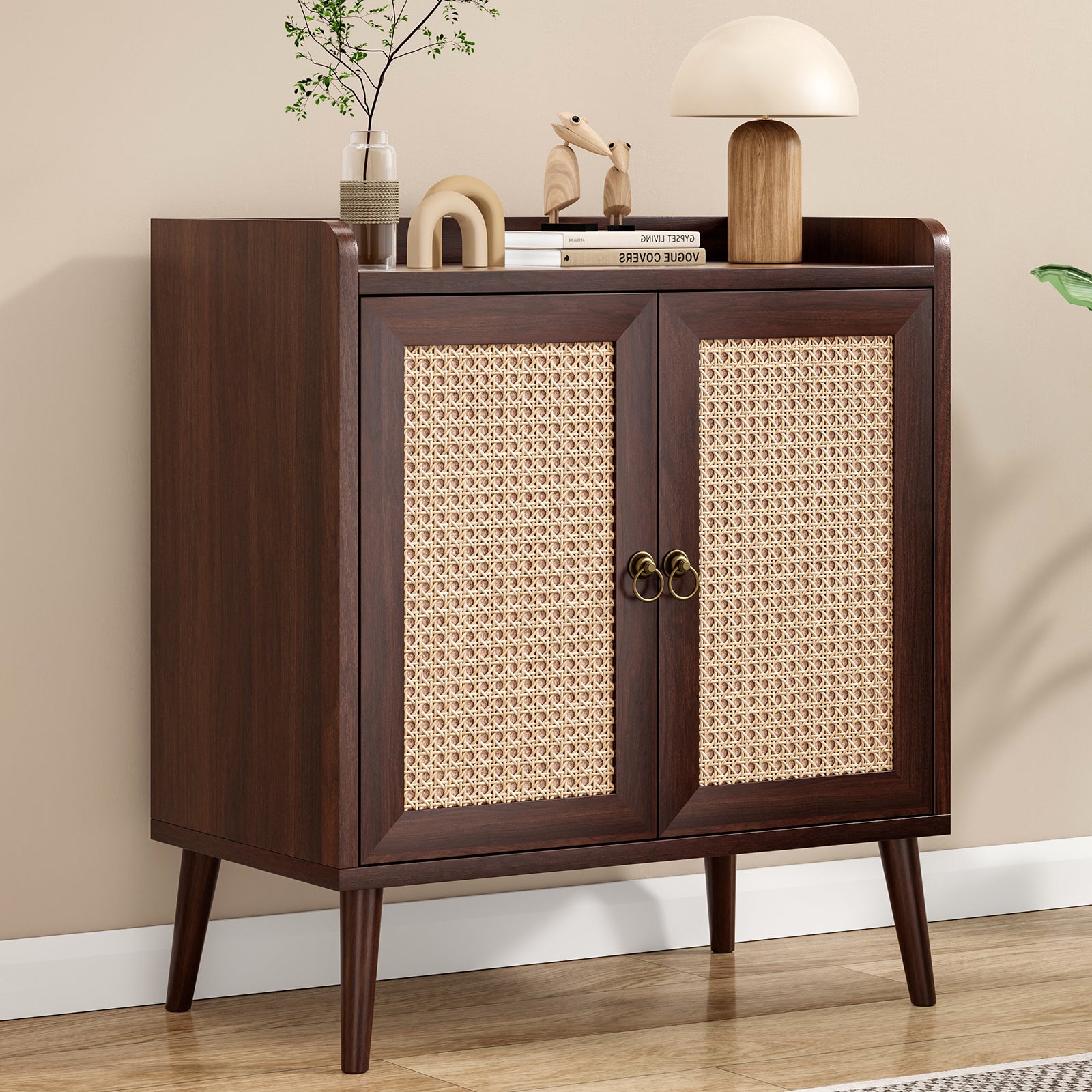 Sideboard Buffet Cabinet with Storage with Rattan Decorated Doors, Vintage Side Cabinets for Dining Room, Living Room,Hallway