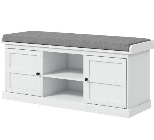Gray & White Shoe Storage Bench with Seat for Living Room