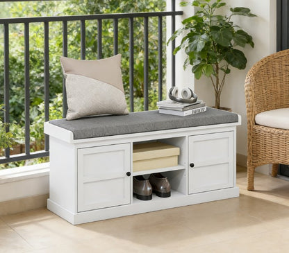 Gray & White Shoe Storage Bench with Seat for Living Room