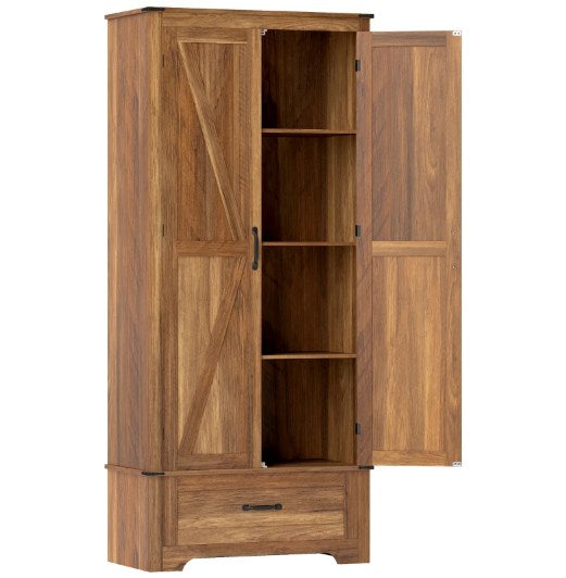 Brown Farmhouse Pantry Cabinet with Doors - 72" Tall