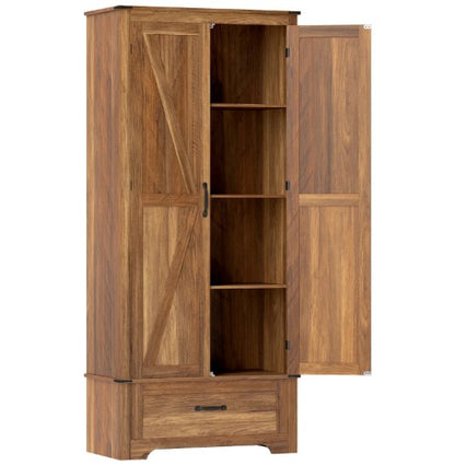 Brown Farmhouse Pantry Cabinet with Doors - 72" Tall