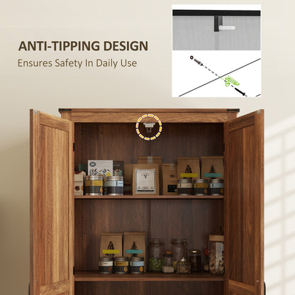 Brown Farmhouse Pantry Cabinet with Doors - 72" Tall