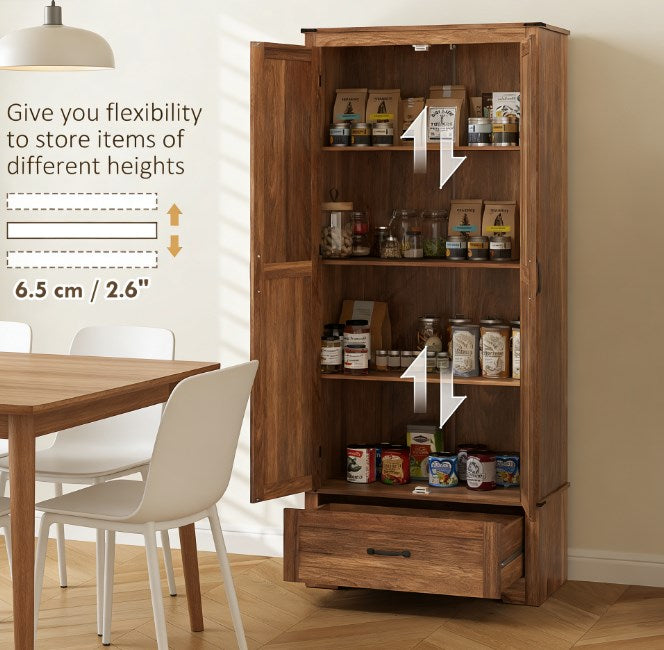 Brown Farmhouse Pantry Cabinet with Doors - 72" Tall