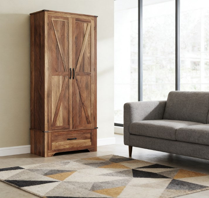 Brown Farmhouse Pantry Cabinet with Doors - 72" Tall