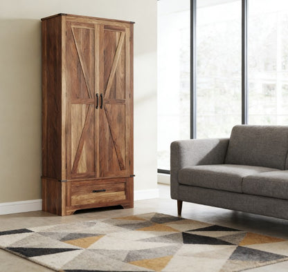 Brown Farmhouse Pantry Cabinet with Doors - 72" Tall