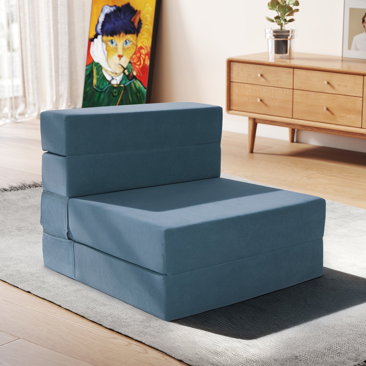 Folding Sofa Bed Convertible Modern Sleeper Couch, Adjustable Straight Backrest for Living Room Bedroom