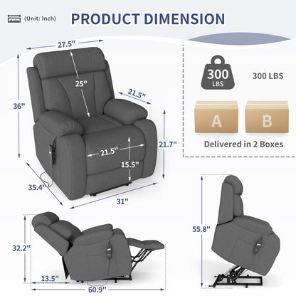 Power Lift Recliner - Dark Gray with Snowflake Velvet for Living Room