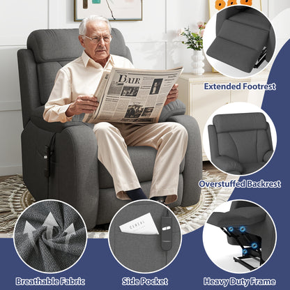 Power Lift Recliner - Dark Gray with Snowflake Velvet for Living Room
