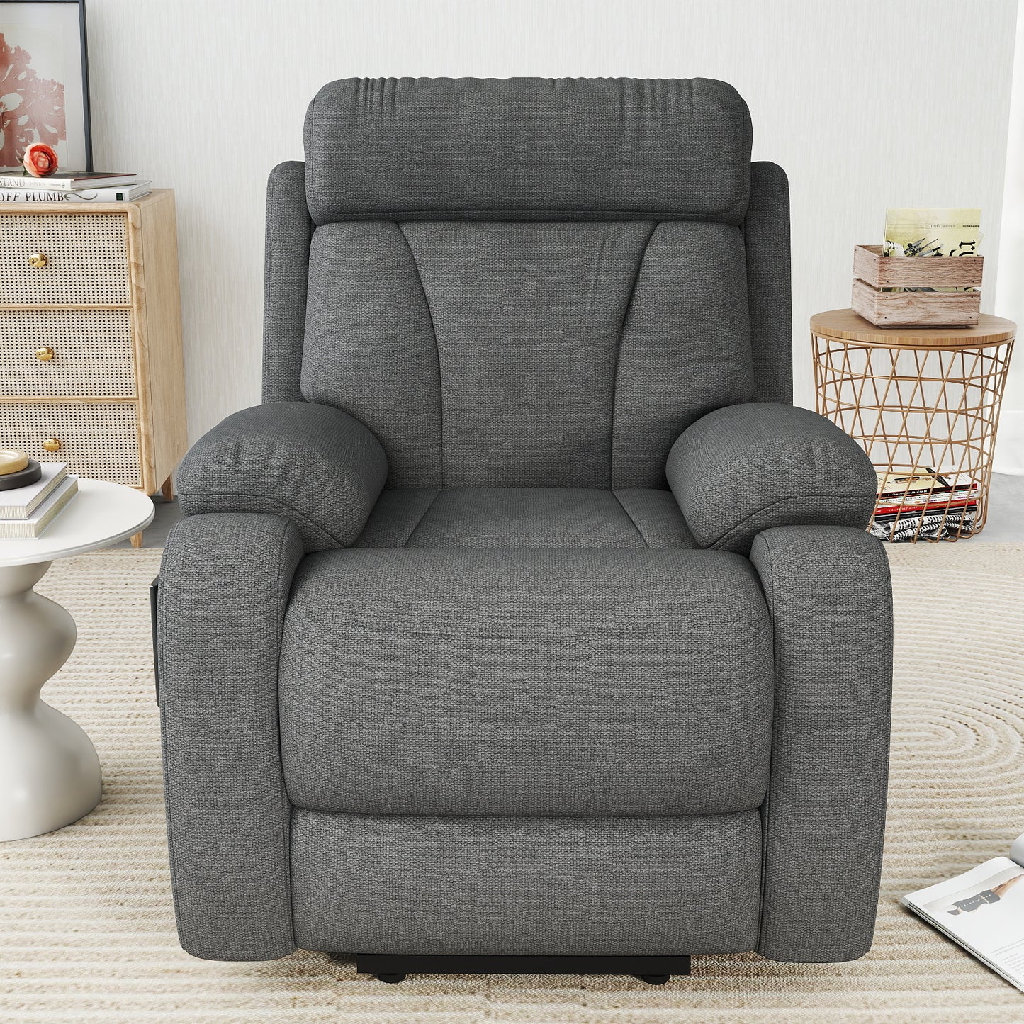 Power Lift Recliner - Dark Gray with Snowflake Velvet for Living Room