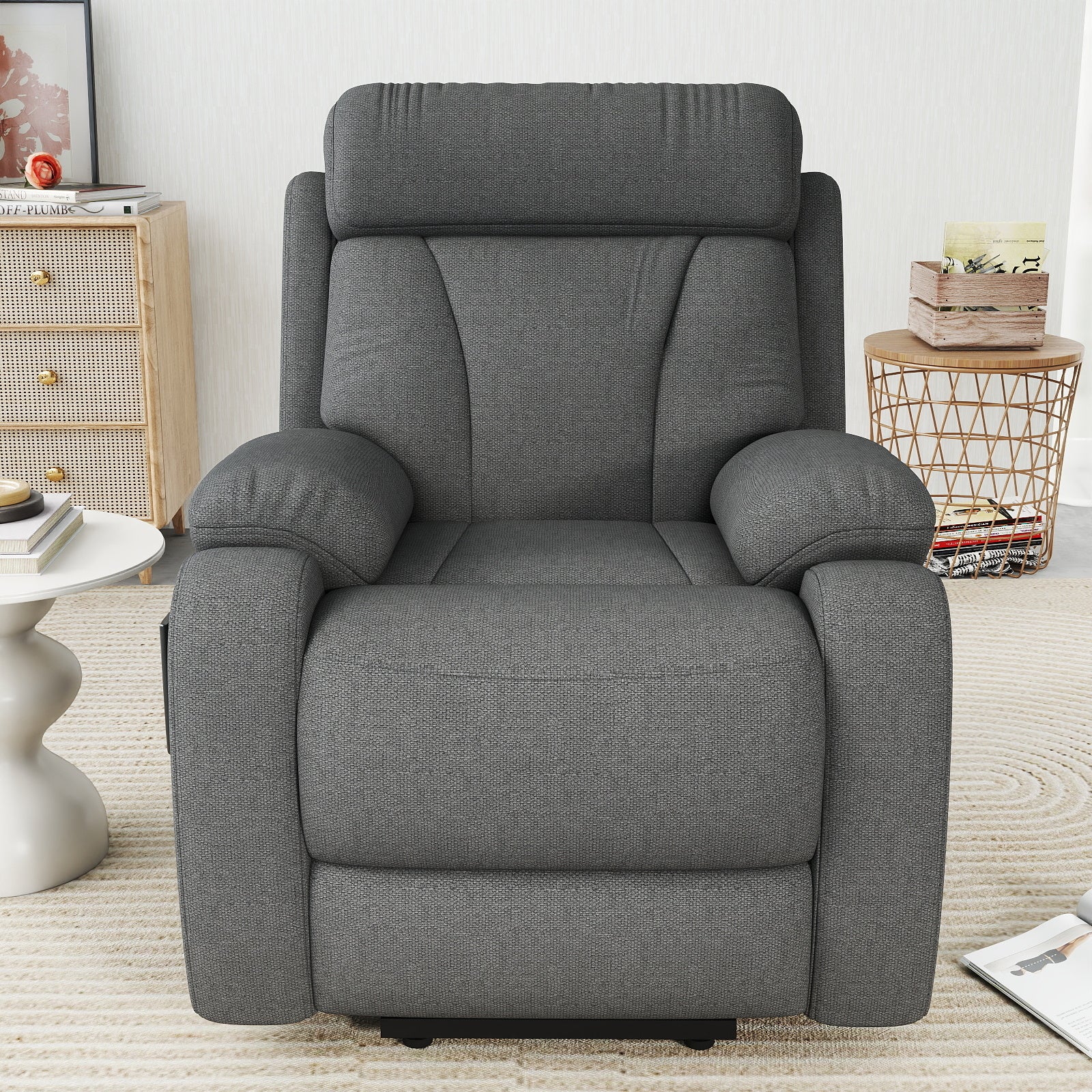 Power Lift Recliner - Dark Gray with Snowflake Velvet for Living Room