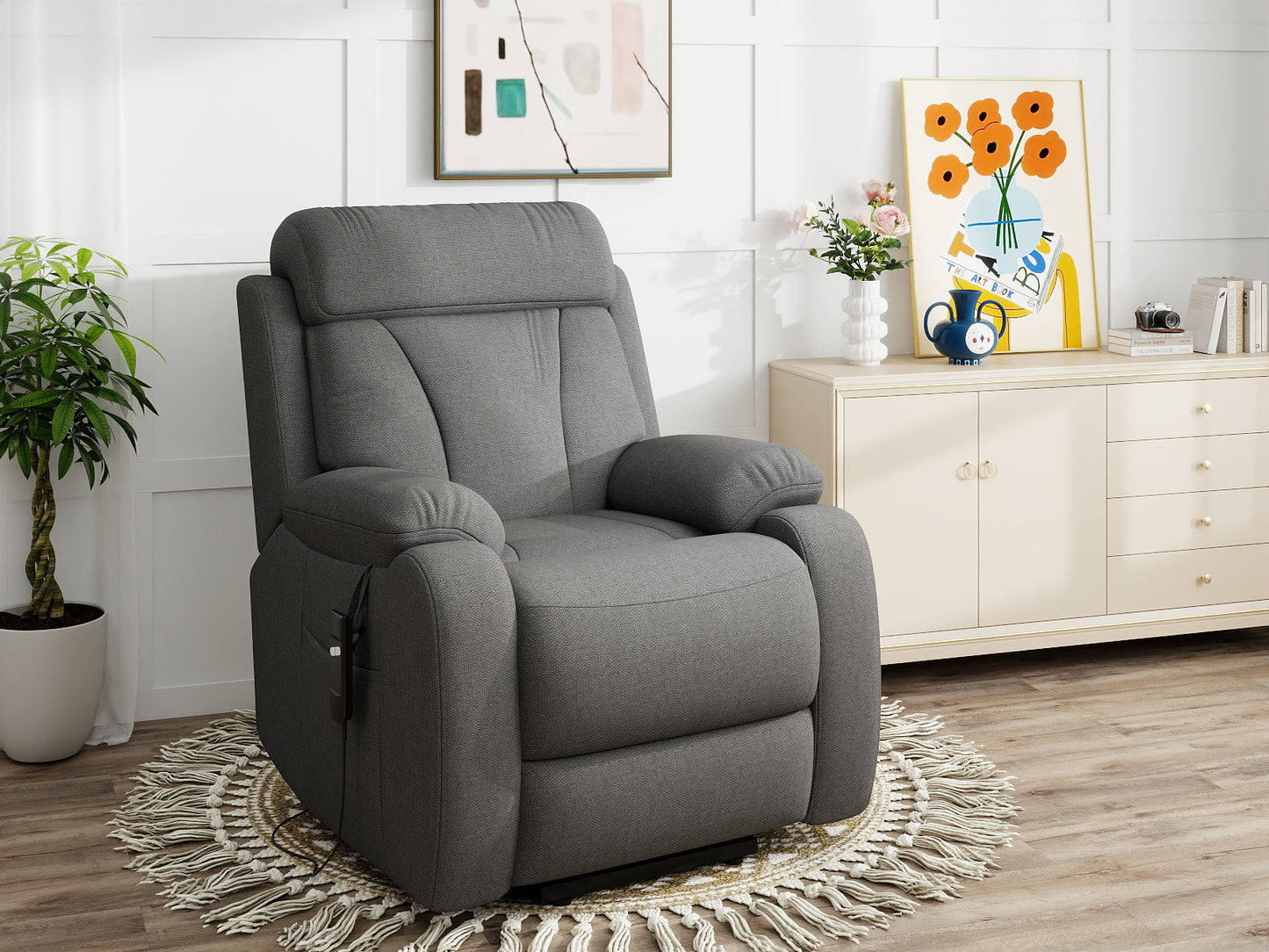 Power Lift Recliner - Dark Gray with Snowflake Velvet for Living Room