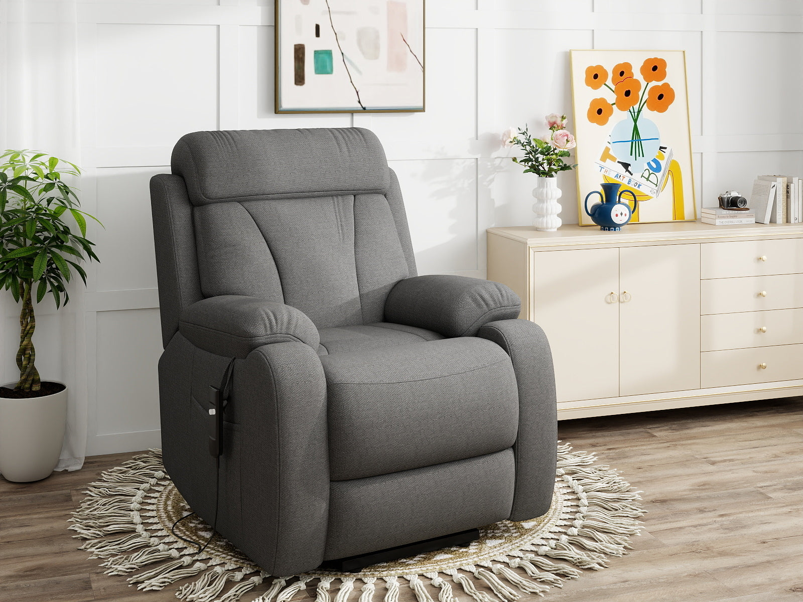 Power Lift Recliner - Dark Gray with Snowflake Velvet for Living Room