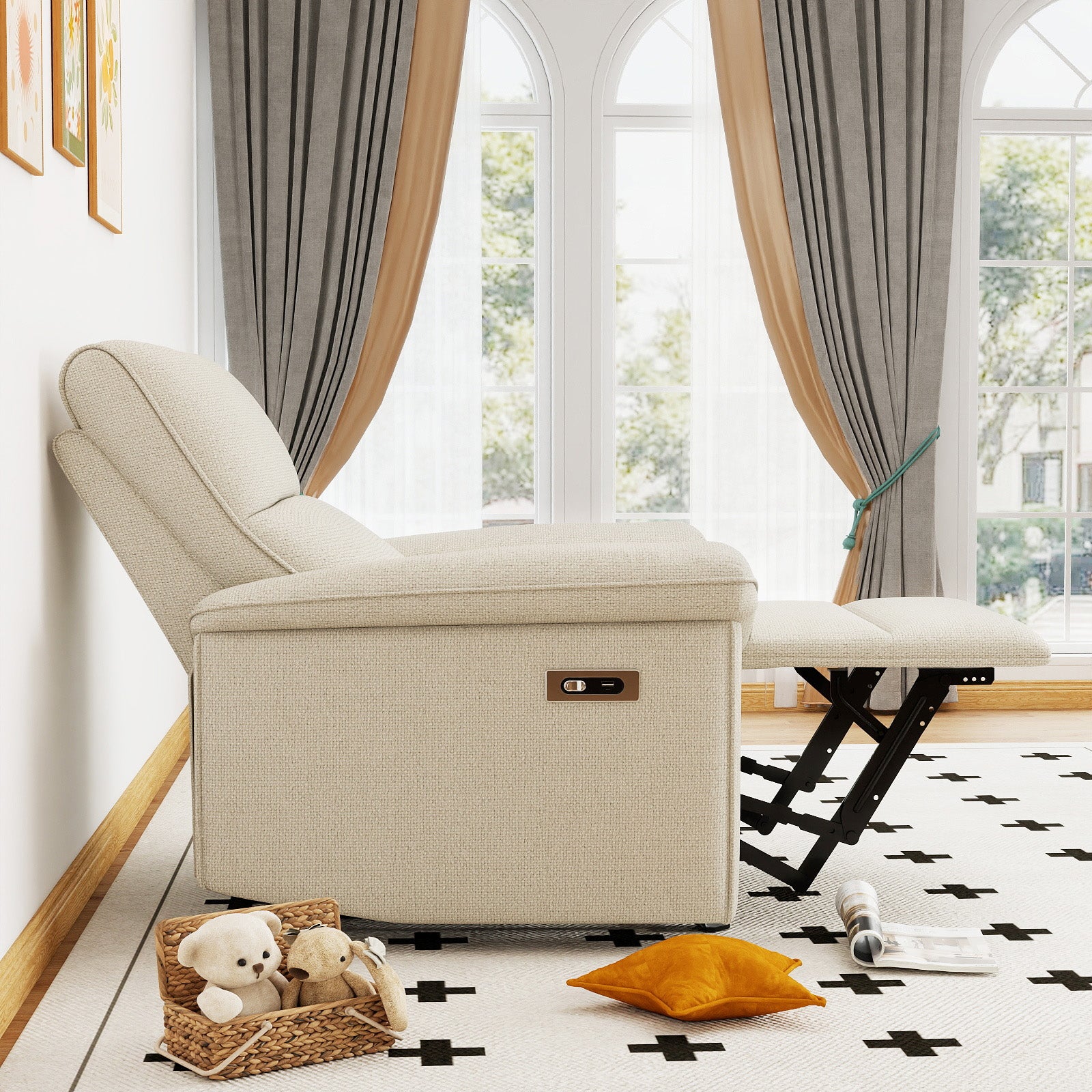 Wall Hugger Recliner - Beige+Grey Zero Wall Power Chair for Living Room