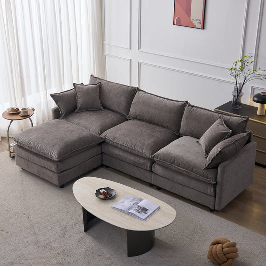 105" Modular Sectional Couch,Upholstered Soft Chenille Fabric Sofa,3 Seater with Ottoman L Shape Sofa Grey