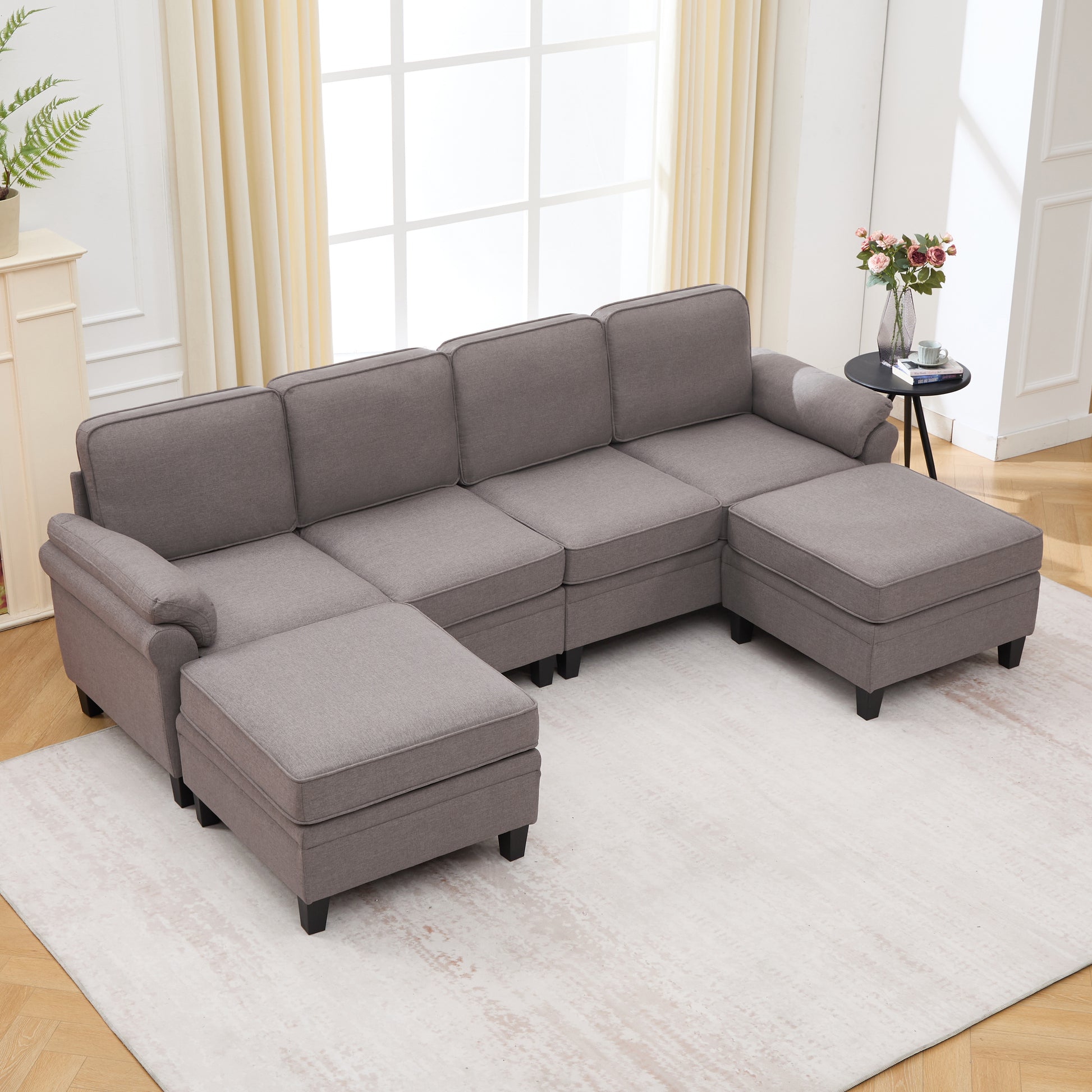 102-inch deep gray linen fabric modular combination sofa, L-shaped cloud sofa with storage space under the sofa, DIY combination for living room use