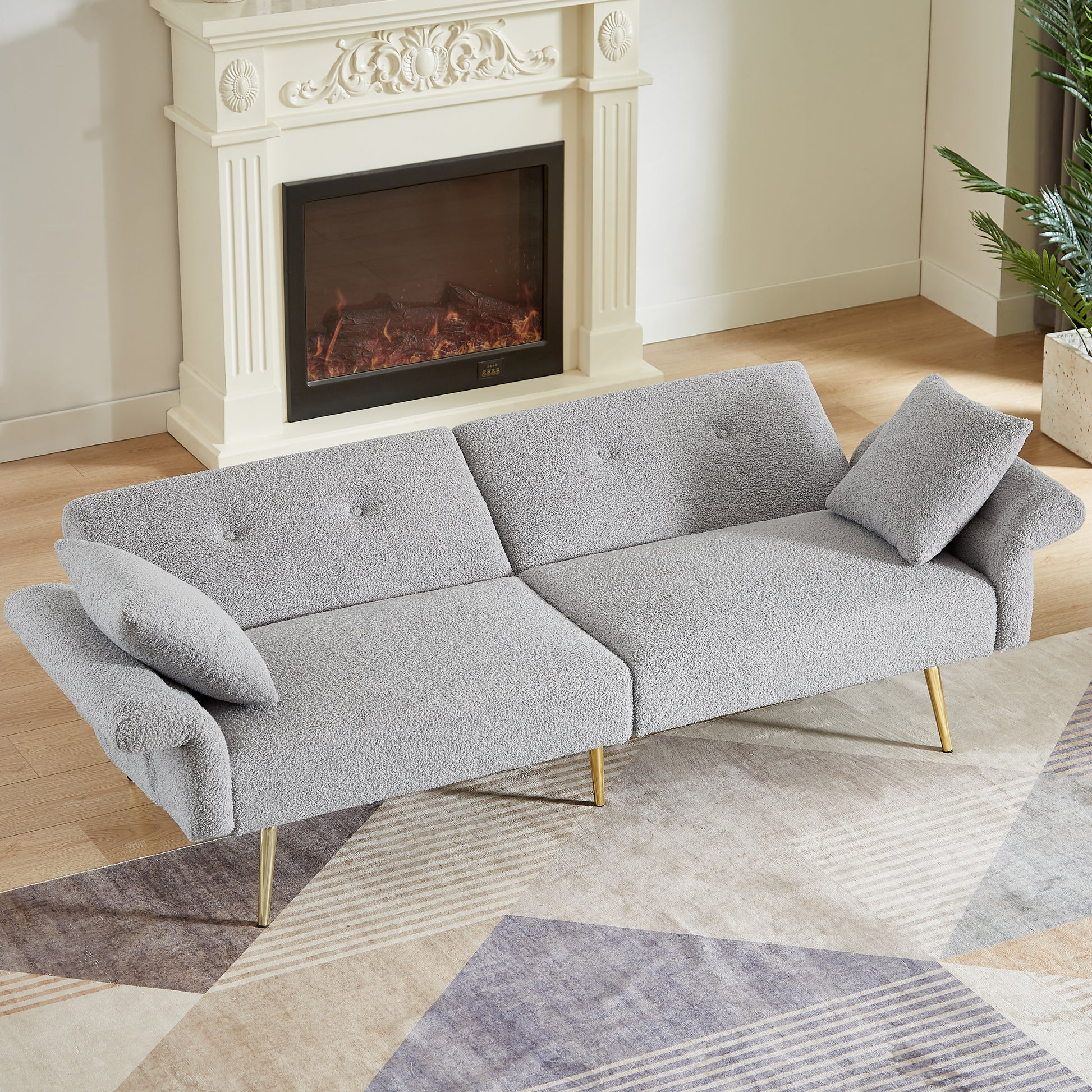 Teddy Fabric Sleeper Loveseat Sofa Bed for Guest Room for Living Room