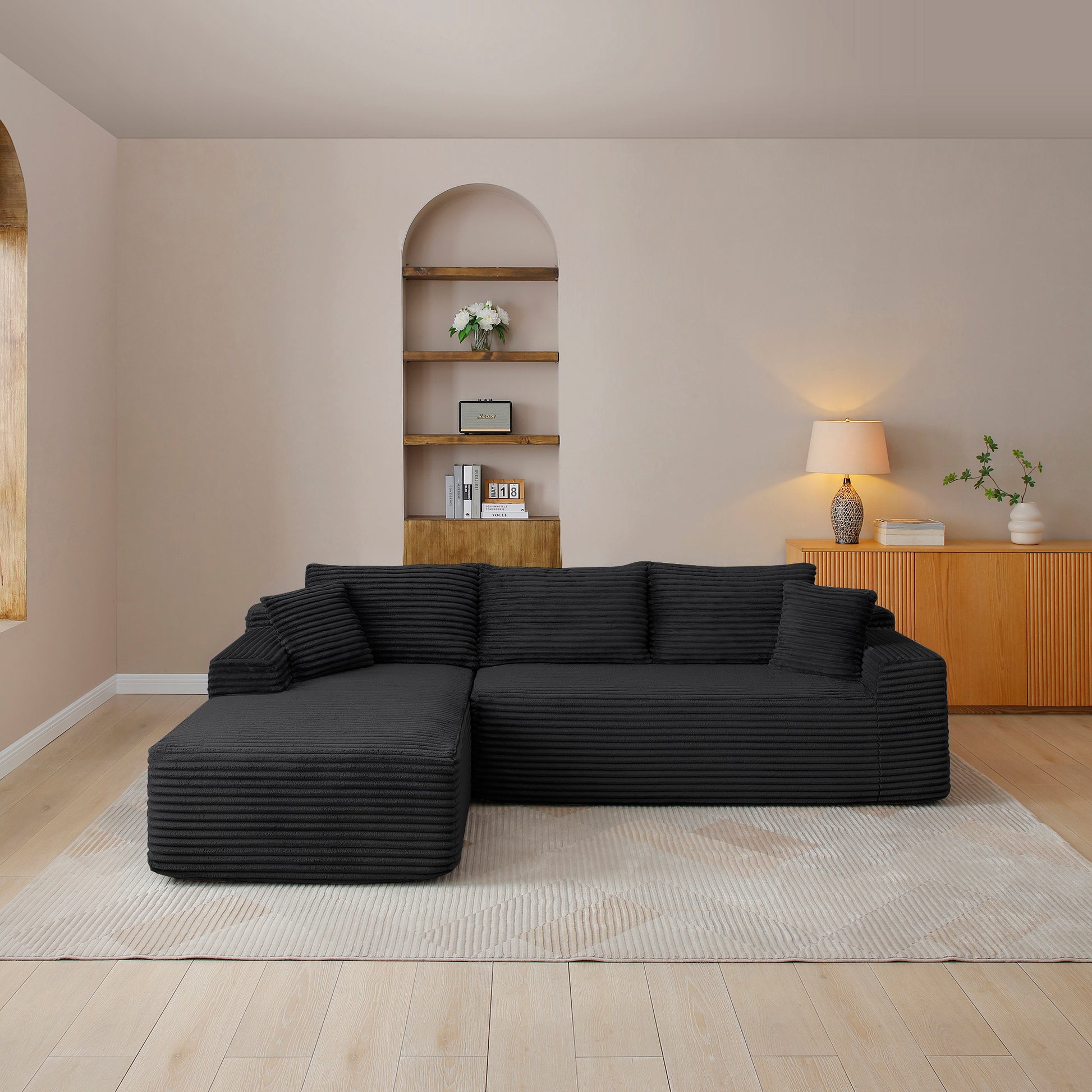 105'' Modular Sectional Sofa, Cloud Sectional Couch with Deep Seat, Modern Modular L-Shape Sofa Couch with Chaise,Upholstered Couches for Living Room Bedroom,No Assembly, (BLACK)