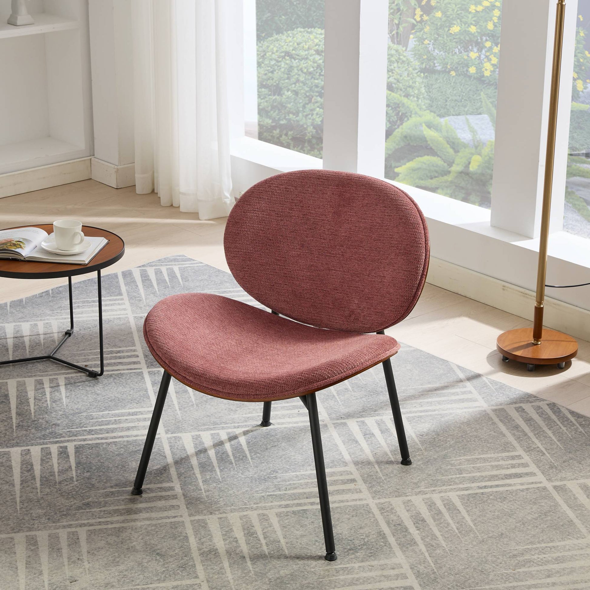 Mid-Century Modern Shell Chair Single Side Chair Tripod,bean paste pink fabric Lounge Chair in Walnut Finish Comfortable Backrest,Bean Paste Red color,SW1871PR