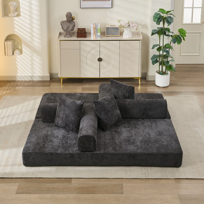 Black Chenille Sofa Bed - Converts to Floor Sofa for Living Room