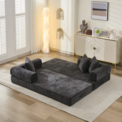Black Chenille Sofa Bed - Converts to Floor Sofa for Living Room