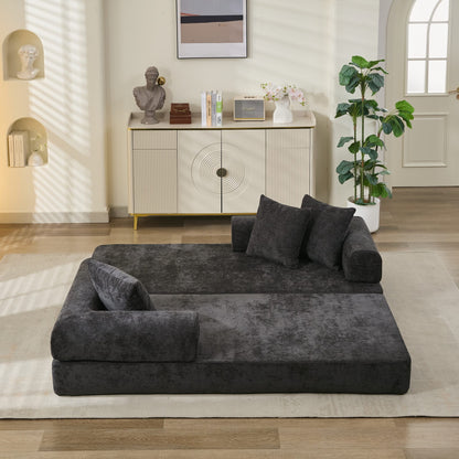 Black Chenille Sofa Bed - Converts to Floor Sofa for Living Room