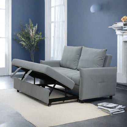 Modern 3 in 1 Sleeper Sofa Couch Bed Pull Out Sofa Bed Convertible Loveseat Light Blue Sleeper Futon with 2 Pillows & Side Storage Pockets, Velvet Sofa Adjustable Backrest, for Living Room