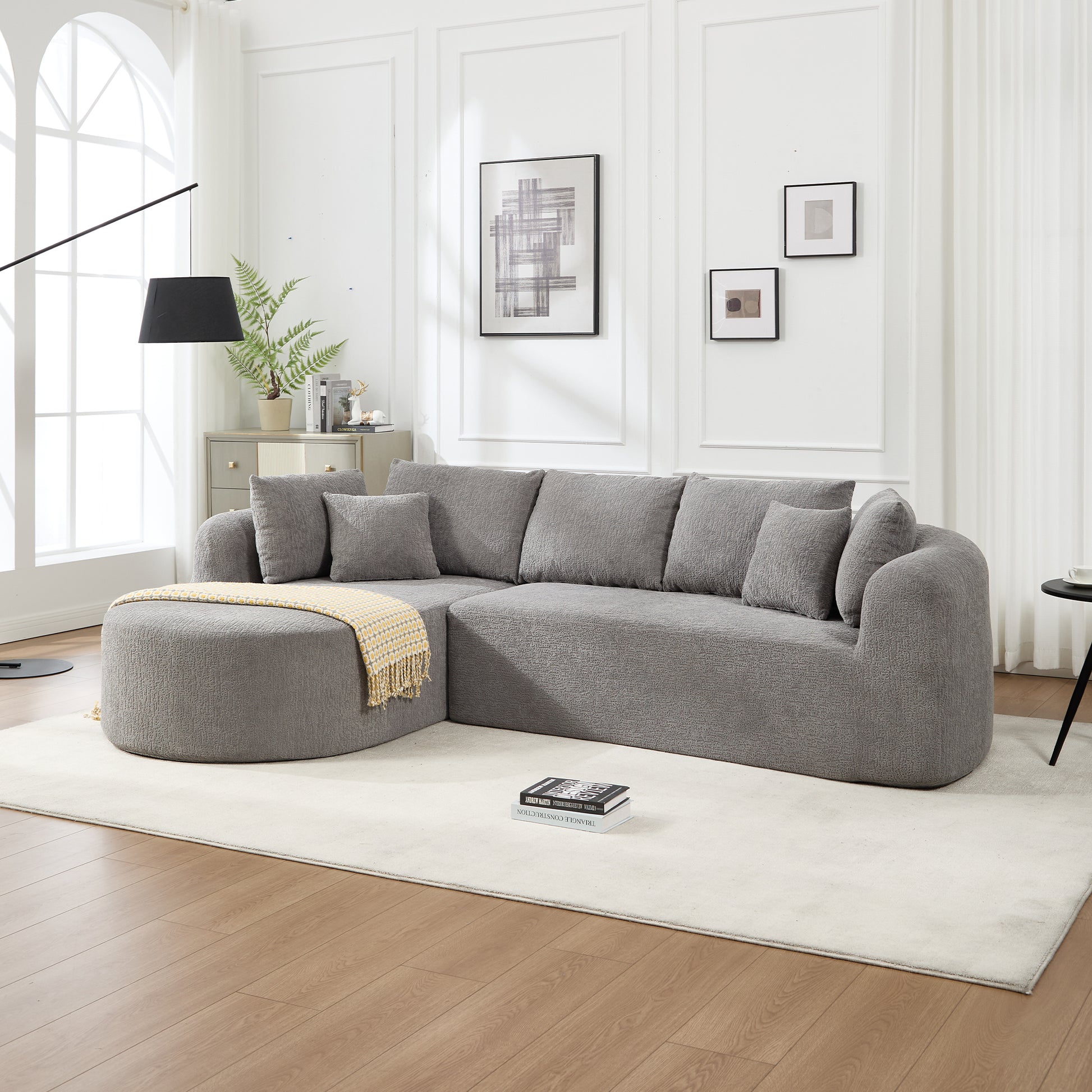 109 Inch Cloud Sectional Couch, Boneless Sofa for Living Room, Corduroy Modular Couch with L Shape Chaise, Modern Compressed Sofa in a Box, Memory Foam Filling (LIGHT GREY)
