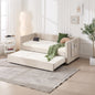 Twin Size Upholstered Daybed with Trundle,USB Port ,Side Pockets, Modern V-grained backrest Design,No Box Spring Needed, for Bedroom, Guest Room ( Beige, Twin)