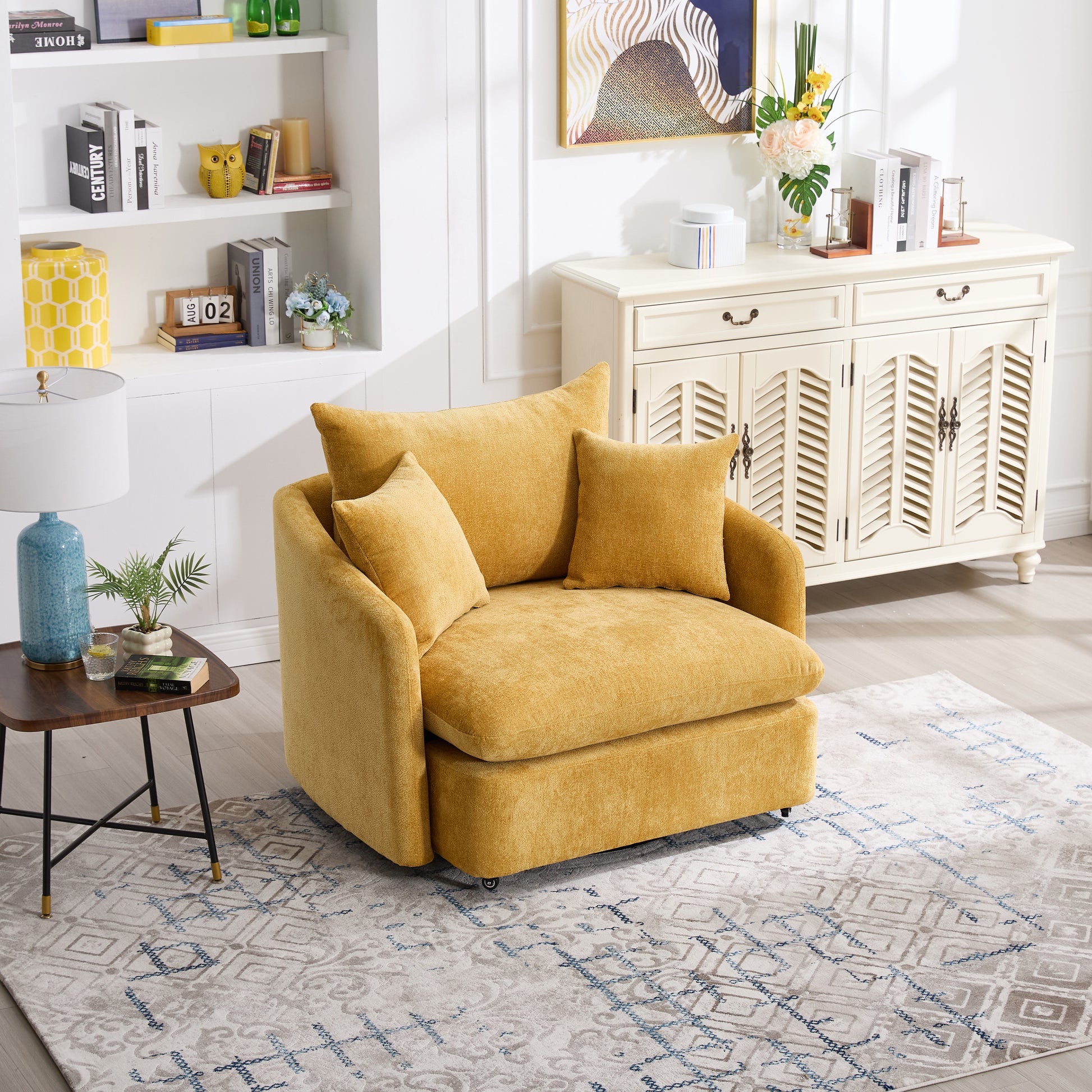 360° Swivel Chairs, Oversized Sofa Armchairs Cushion with 3 Pillows, Backrest Pillow Design Modern Style Comfy, for Living Room, Bedroom, Hotel, Yellow