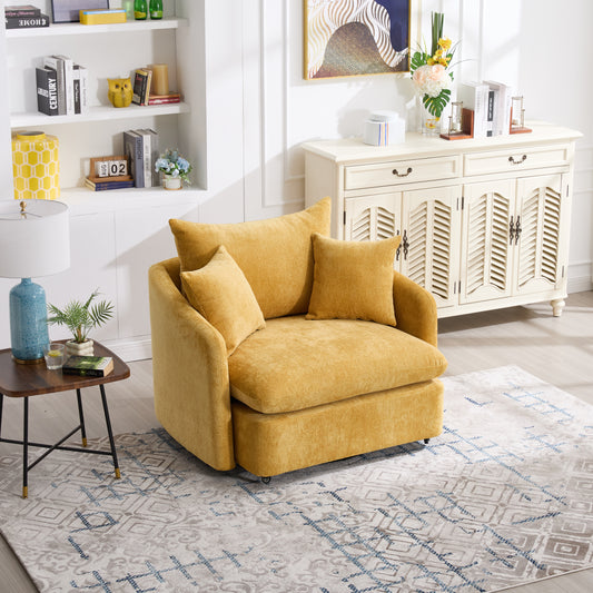 360° Swivel Chairs, Oversized Sofa Armchairs Cushion with 3 Pillows, Backrest Pillow Design Modern Style Comfy, for Living Room, Bedroom, Hotel, Yellow