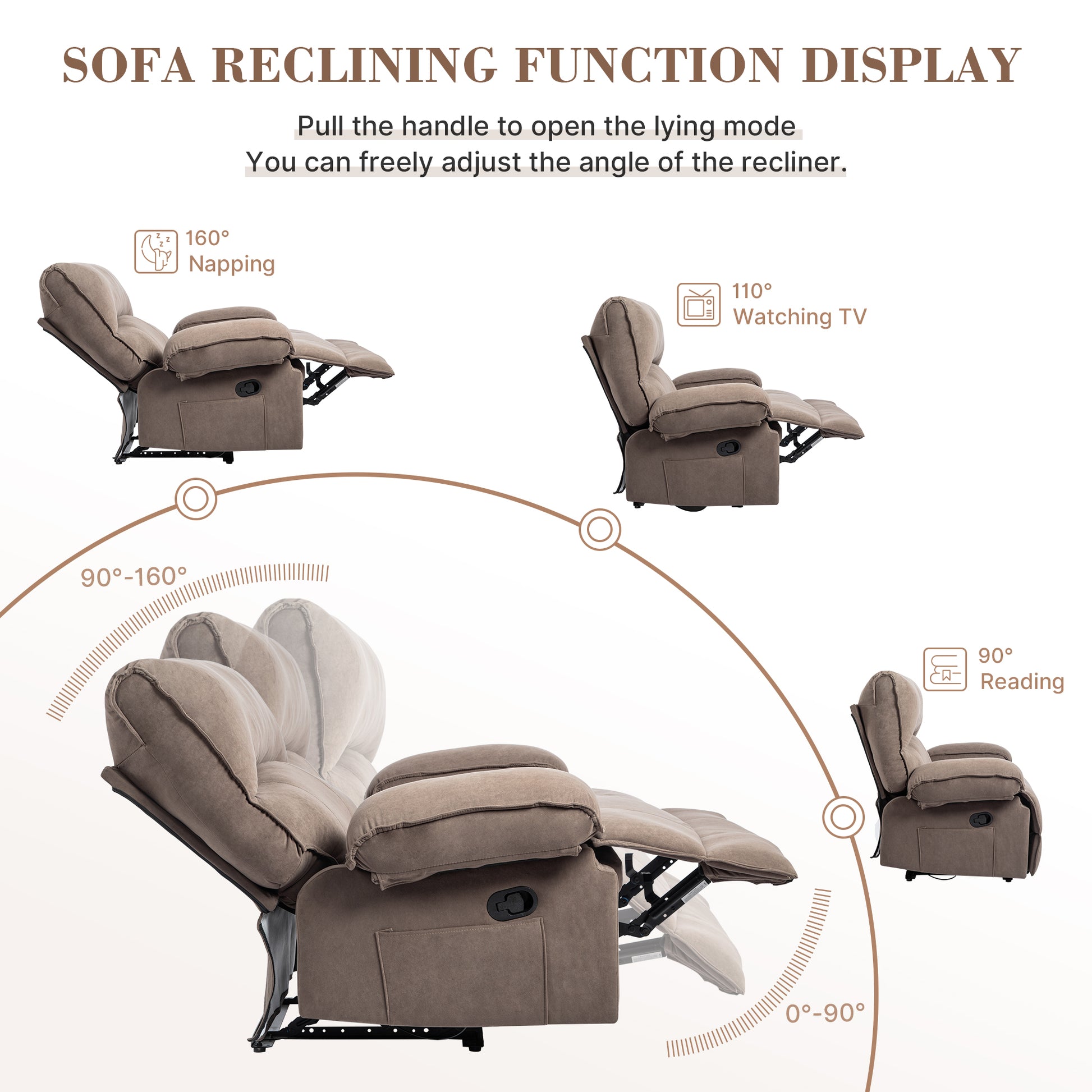 Brown Velvet Recliner Chair - 27.5" Wide Seat