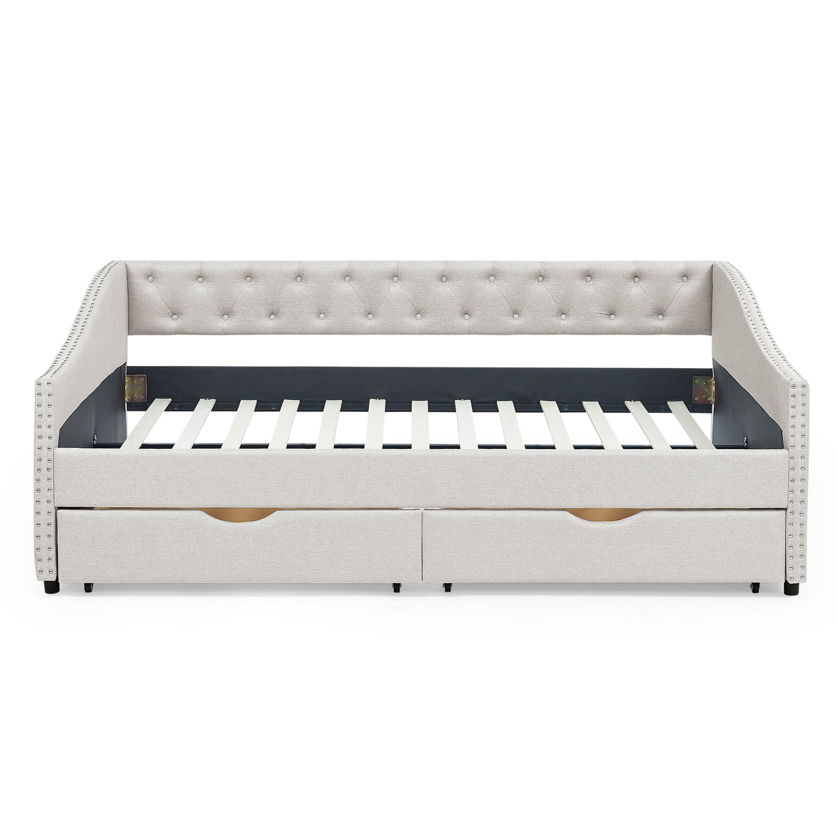Beige Linen Full Size Daybed with Storage Drawers for Living Room Comfort