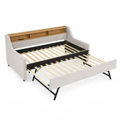 Twin Size Sofa Bed with Storage Headboard & LED Lights