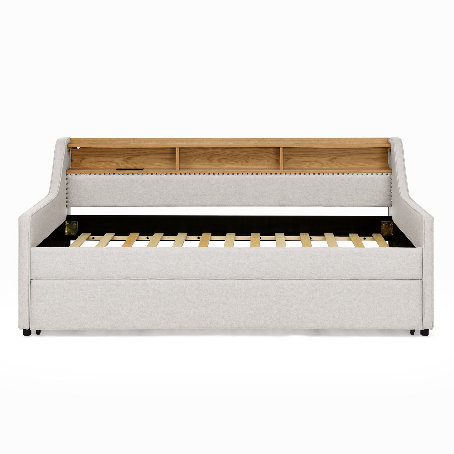 Twin Size Sofa Bed with Storage Headboard & LED Lights