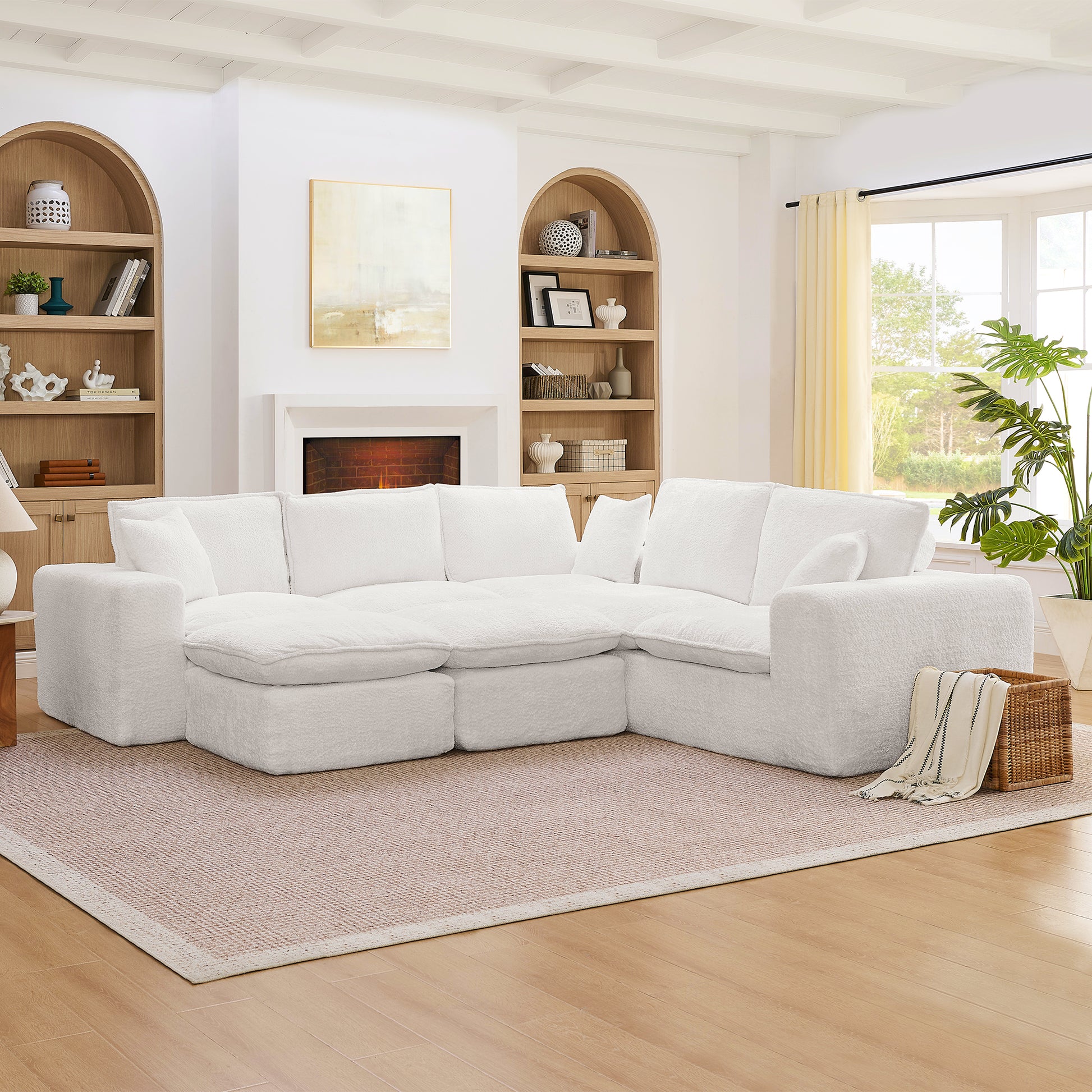 107" Modern Boucle L-Shaped Sectional Sofa - Beige