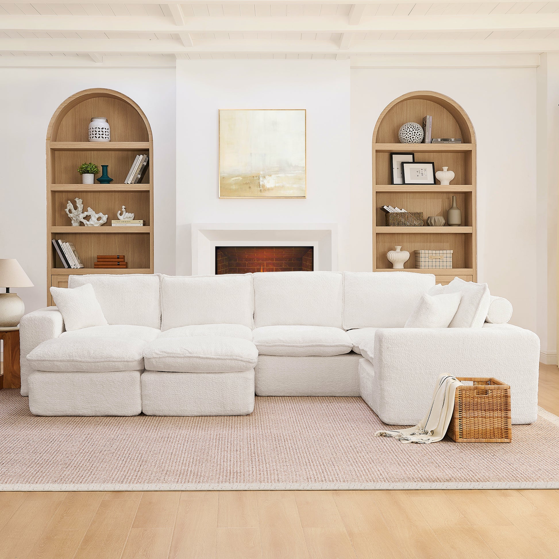 107" Modern Boucle L-Shaped Sectional Sofa - Beige