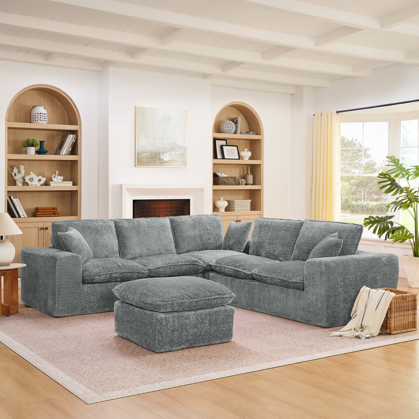 Grey Boucle Modular Sectional Sofa - 6 Seat Living Room