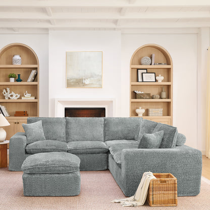 Grey Boucle Modular Sectional Sofa - 6 Seat Living Room