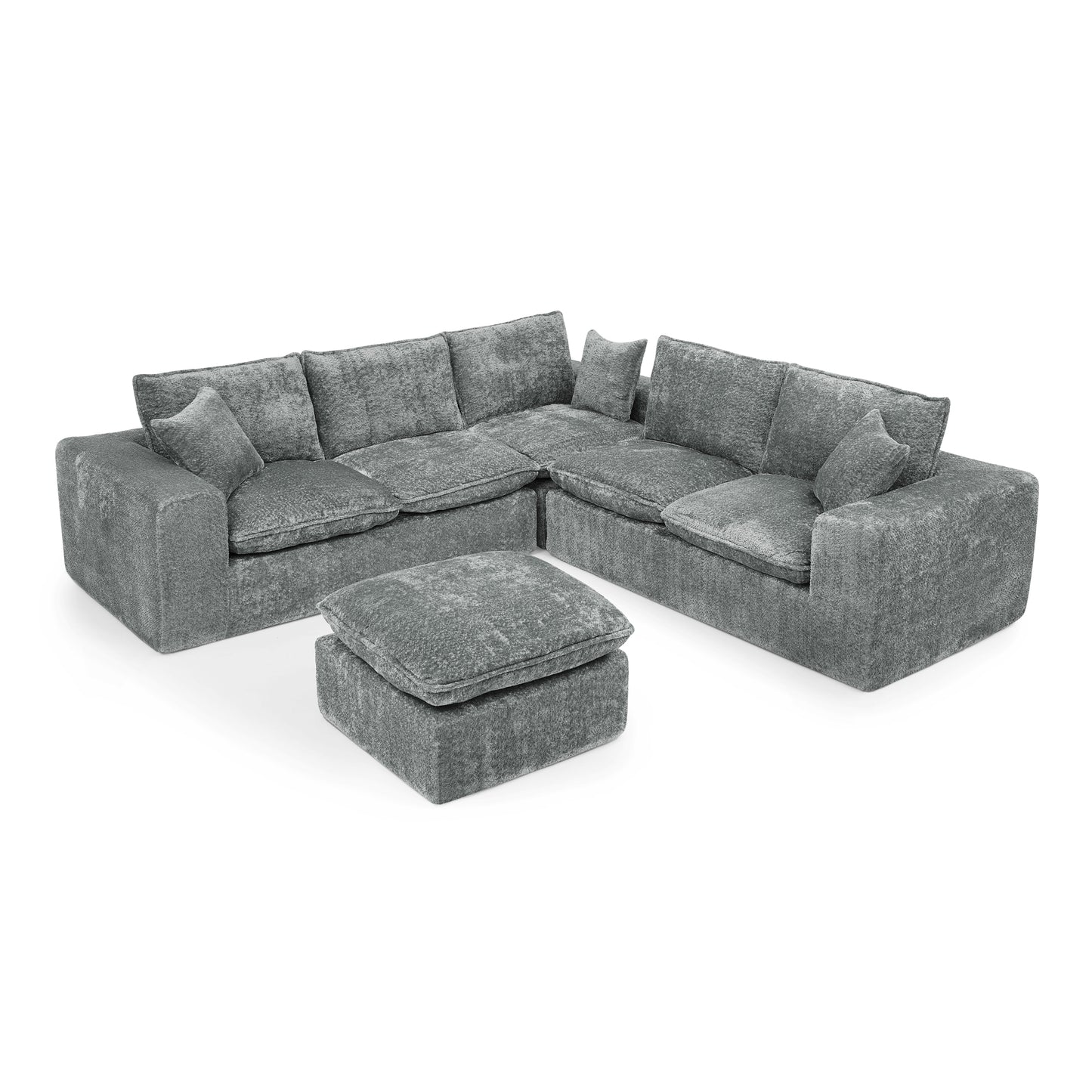 Grey Boucle Modular Sectional Sofa - 6 Seat Living Room