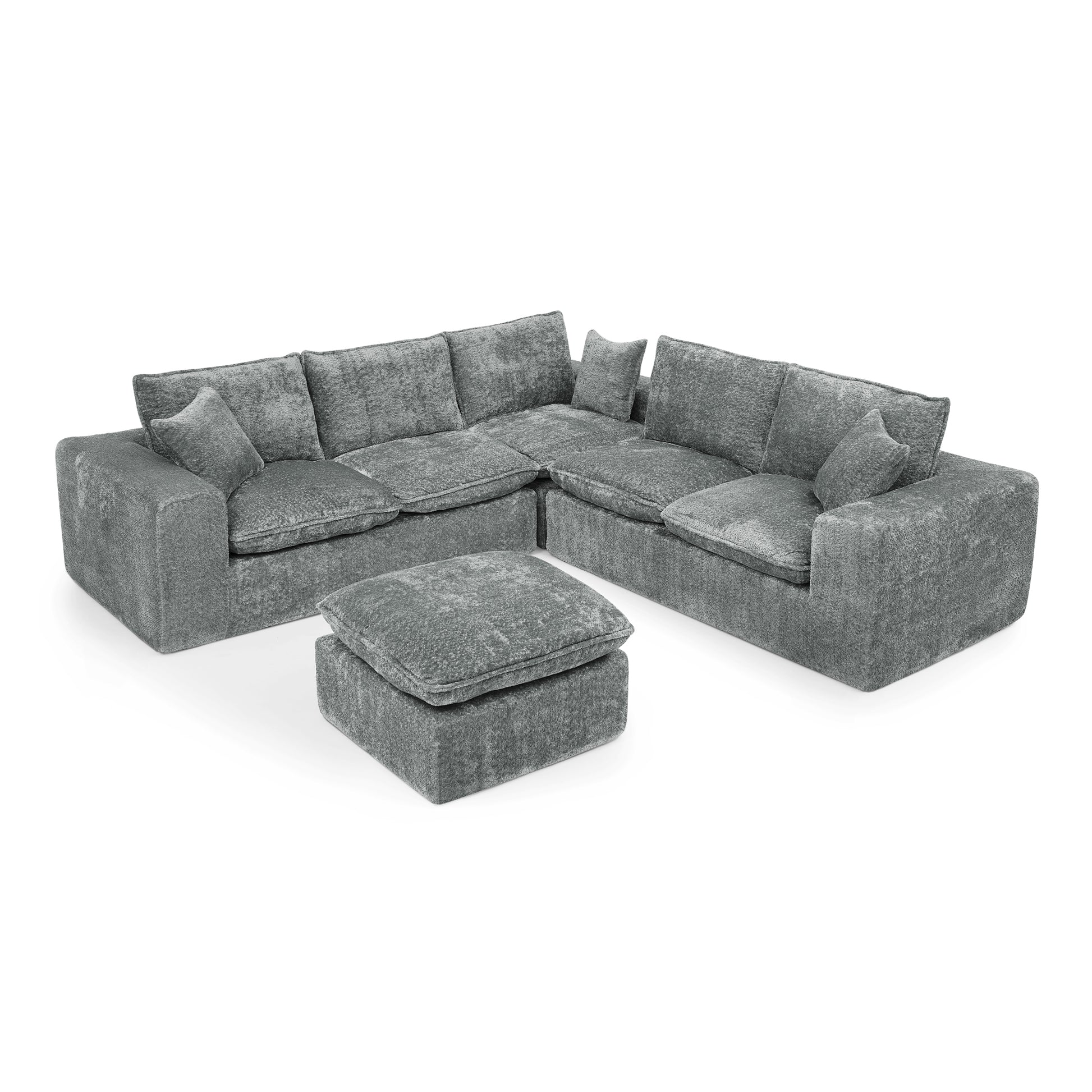 Grey Boucle Modular Sectional Sofa - 6 Seat Living Room