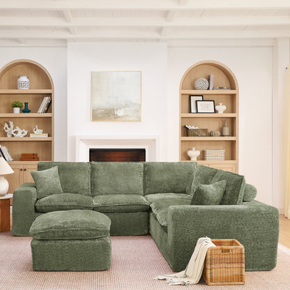 Green Boucle Modular Sectional Sofa - 6 Seat L Shape