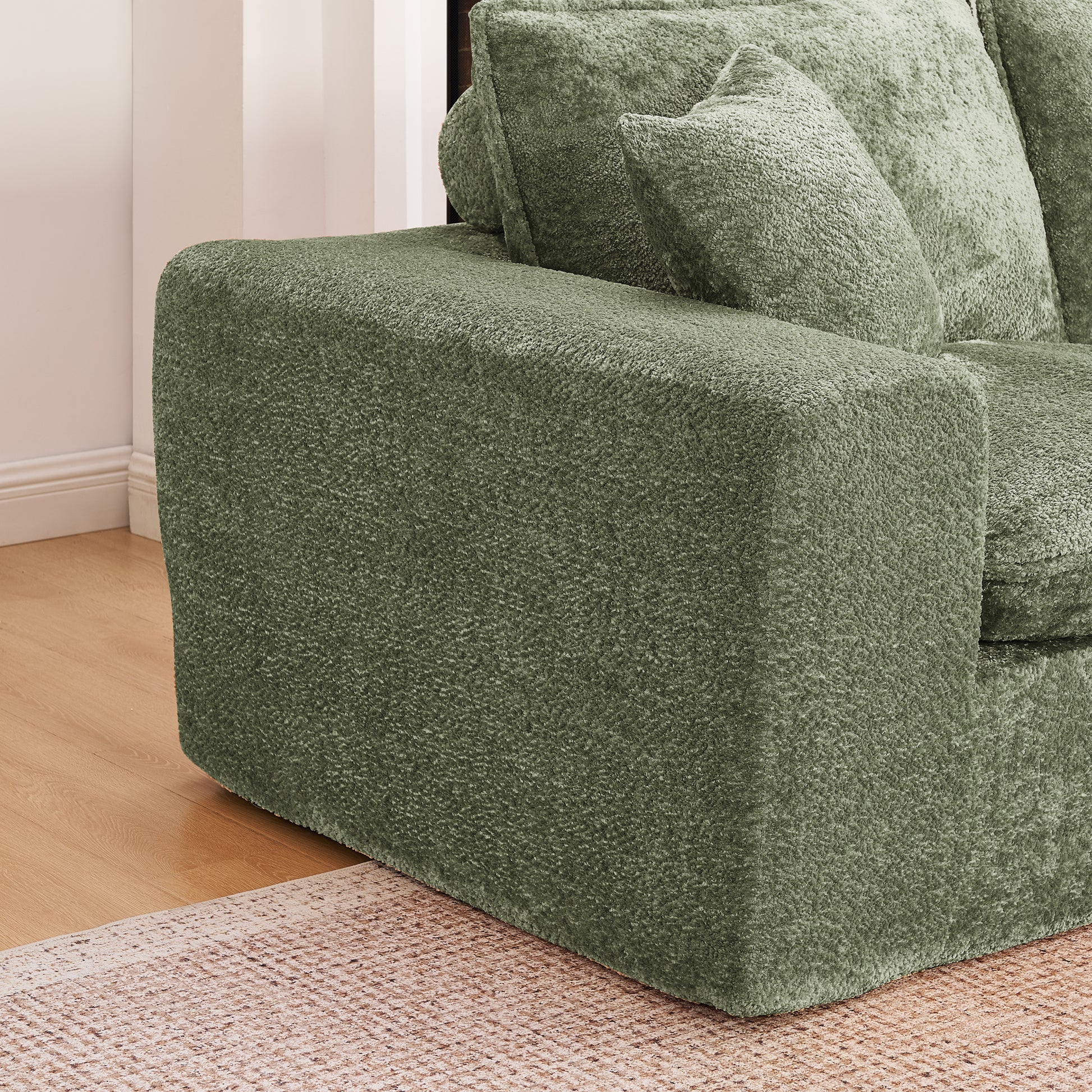 Green Boucle Modular Sectional Sofa - 6 Seat L Shape